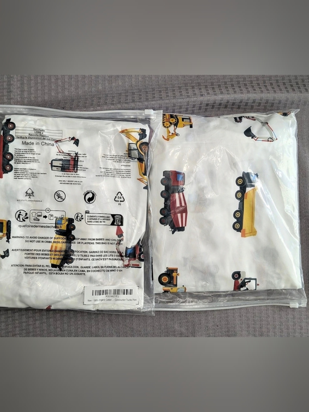 (2)Addison Belle 100% Organic Cotton Fitted Crib Sheet Construction Trucks Print